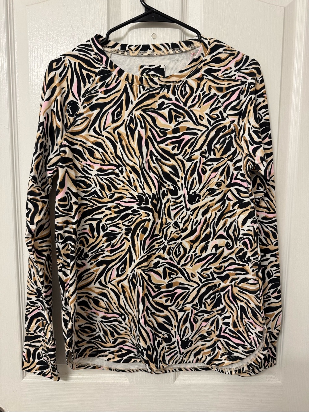Lilly Pulitzer Long Sleeve Animal Print Top in Black, Cream, Tan, Pink